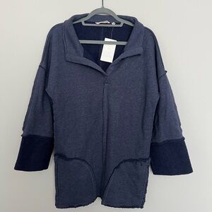 Soft Surroundings Oversized Sweatshirt Tunic Blue Pockets Raw edge Sz M NWT